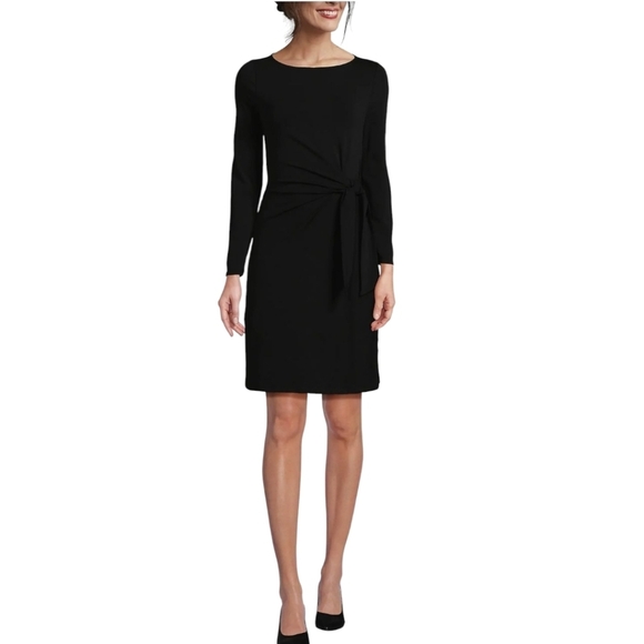 NWT Lands End Black Faux Wrap Dress Size Large 14-16 - Picture 1 of 6